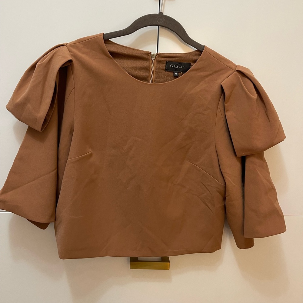 Brown Crop Blouse with shoulder detail
